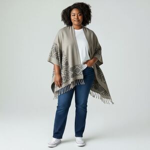 Farrow Tan Aztec Print‎ Blanket Wrap Poncho, OS